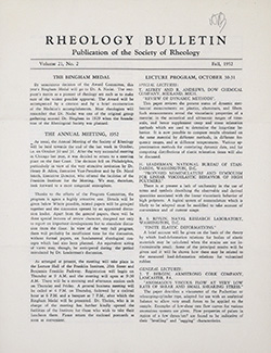 Rheology Bulletin Vol. 21 No. 2 Fall 1952