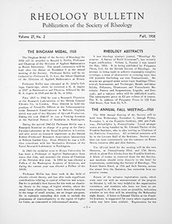 Rheology Bulletin Vol. 27 No. 2 Fall 1958