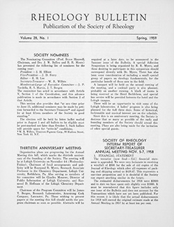 Rheology Bulletin Vol. 28 No. 1 Spr 1959