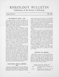 Rheology Bulletin Vol. 29 Vol. 2 Fall 1960