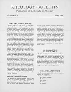 Rheology Bulletin Vol. 29 Vol. 1 Spr 1960
