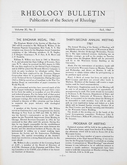 Rheology Bulletin Vol. 30 No. 2 Fall 1961