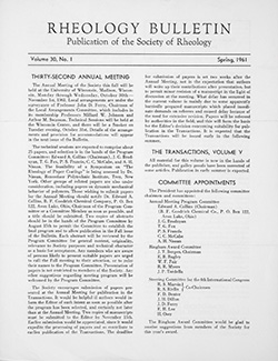 Rheology Bulletin Vol. 30 No. 1 Spr 1961