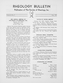 Rheology Bulletin Vol. 36 No. 2 May 1967