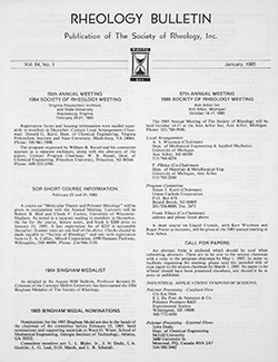 Rheology Bulletin Vol. 54 No. 1 Jan 1985