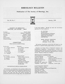 Rheology Bulletin Vol. 58 No. 1 Jan 1989