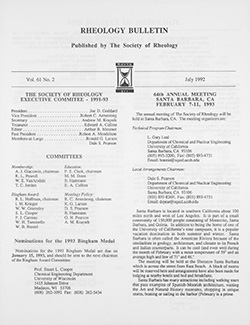 Rheology Bulletin Vol. 61 No. 2 Jul 1992