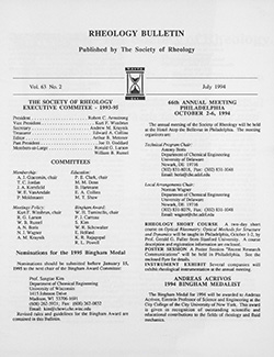 Rheology Bulletin Vol. 63 No. 2 Jul 1994