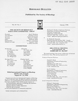 Rheology Bulletin Vol. 65 No. 1 Jan 1996