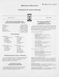 Rheology Bulletin Vol. 65 No. 2 Jul 1996