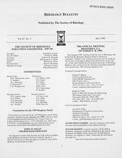 Rheology Bulletin Vol. 67 No. 2 Jul 1998