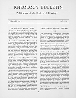 Rheology Bulletin Vol. 31 No. 2 Fall 1962