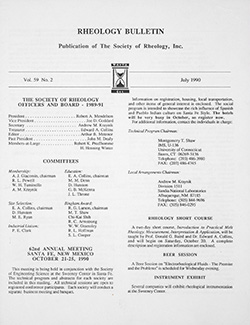 Rheology Bulletin Vol. 59 No. 2 Jul 1990