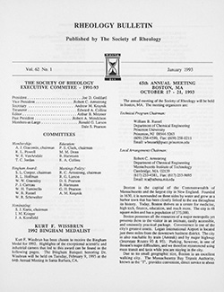 Rheology Bulletin Vol. 62 No. 1 Jan 1993