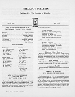 Rheology Bulletin Vol. 62 No. 2 Jul 1993
