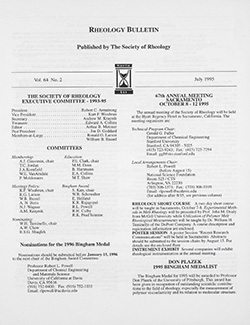 Rheology Bulletin Vol. 64 No. 2 Jul 1995
