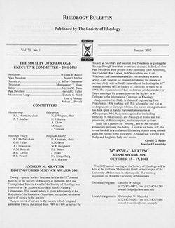 Rheology Bulletin Vol. 71 No. 1 Jan 2002