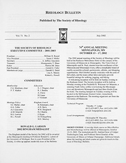 Rheology Bulletin Vol. 71 No. 2 Jul 2002