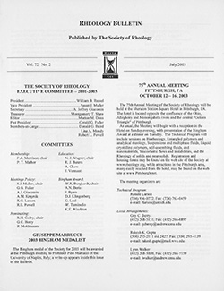 Rheology Bulletin Vol. 72 No. 2 Jul 2003
