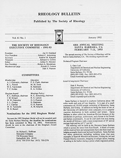 Rheology Bulletin Vol. 61 No. 1 Jan 1992